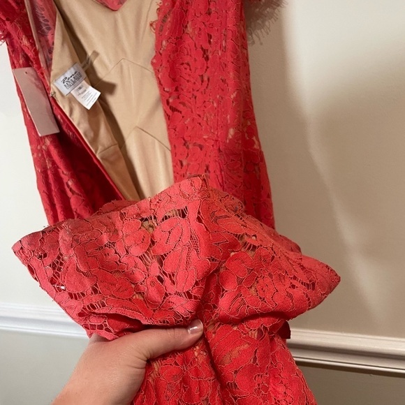RENE RUIZ COLLECTION NWT Illusion Lace Sheath Gown Coral Size 14 - Picture 11 of 11